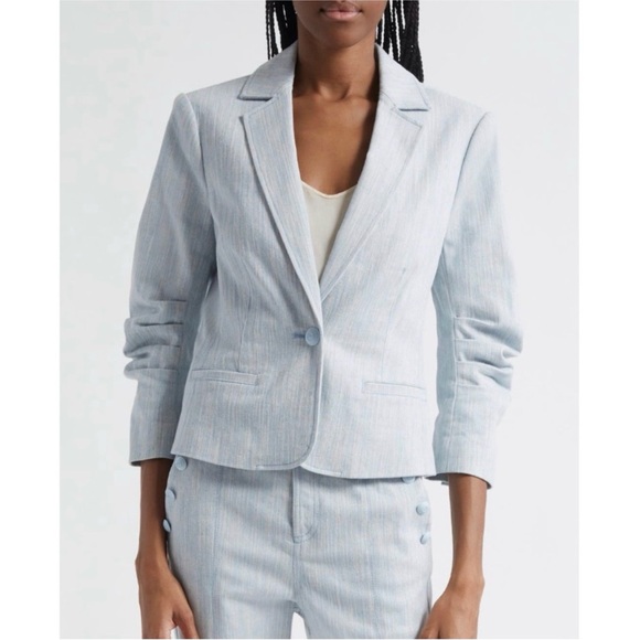 NWOT Cinq à Sept Khloe Women’s Ruched Sleeve Blue Mélange Blazer Size 6